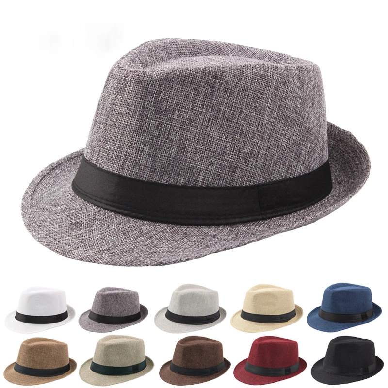 1PC Trendy Wide Brim Men Straw Hat Women Summer Solid Color Fedoras Jazz Sun Cap Outdoor Casual Panama Cowboy Hats