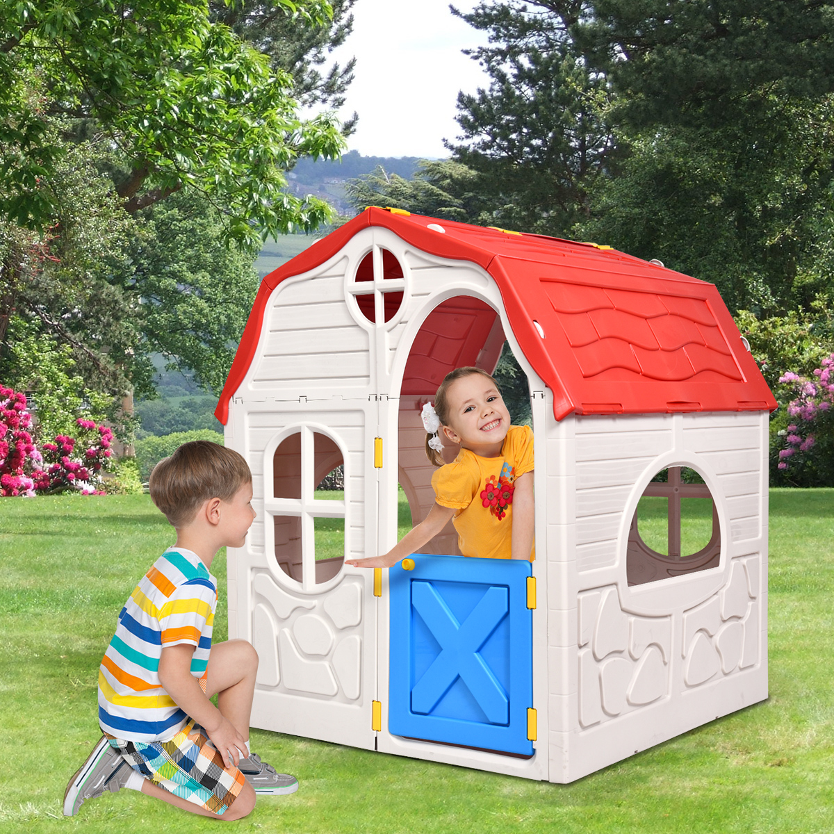 Kids Cottage Playhouse Foldable Plastic Play House Portable for Indoor & Outdoor Kids Cottage Playhouse Foldable Plastic Play House Portable for Indoor & Outdoor
