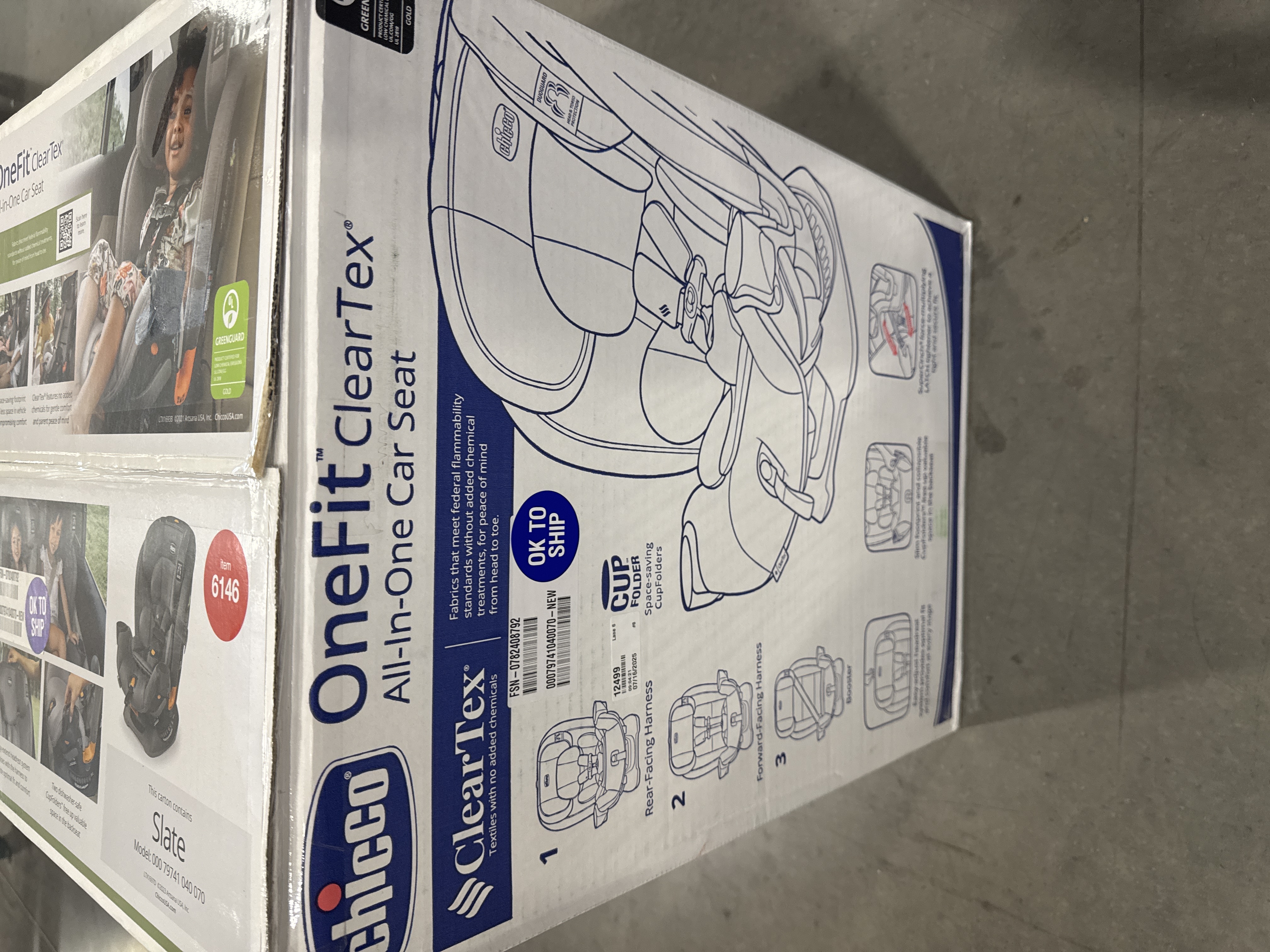 CHICCO ONEFIT CLEARTEX ALL-IN-ONE CAR SEAT, REAR-FACING SEAT, SLATE/GREY - New