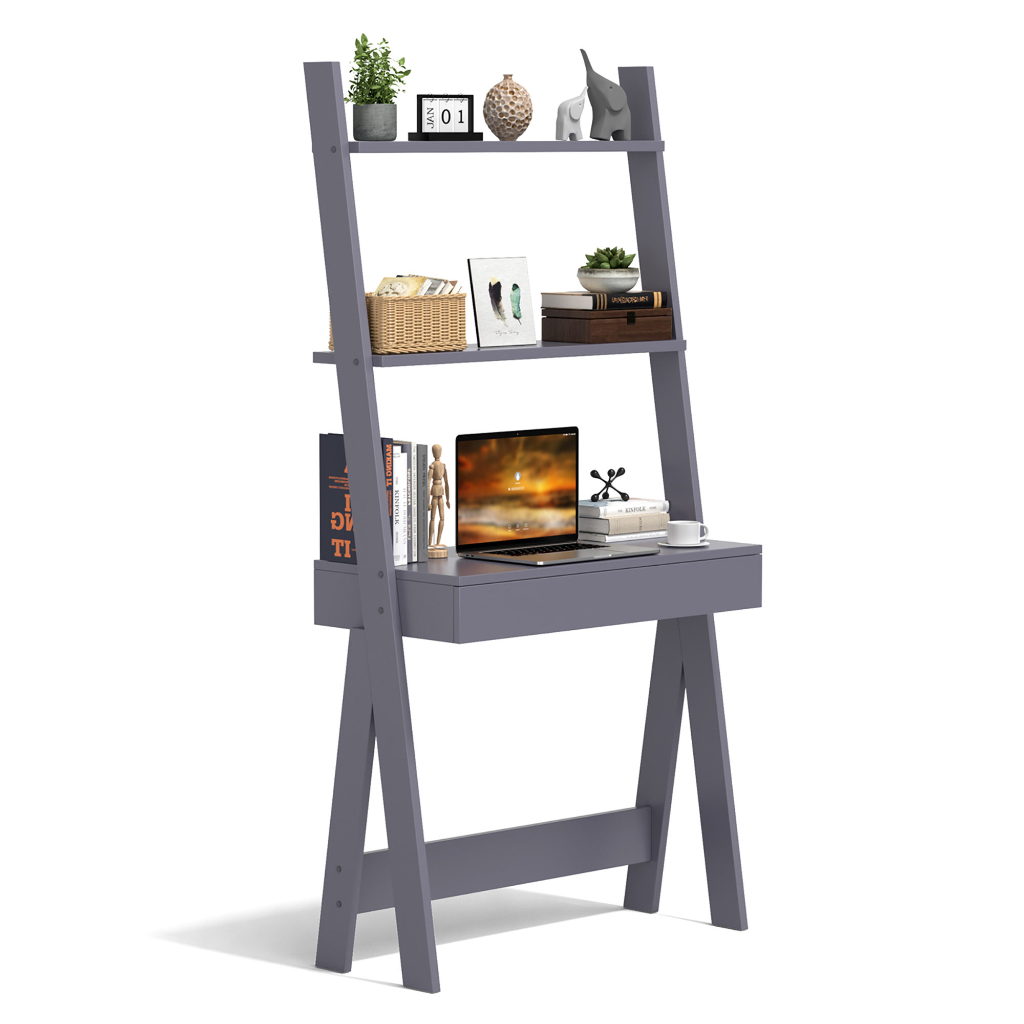 Ladder Desk W/ Shelves & Drawer