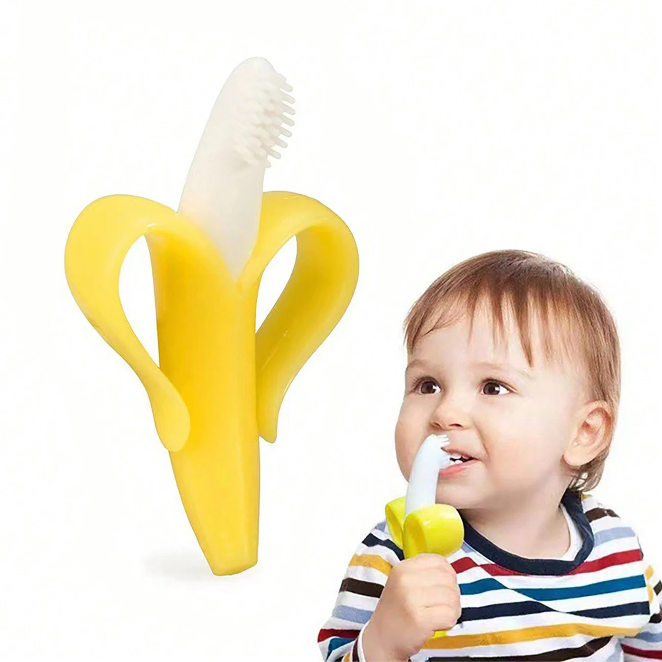3PCS Banana Shape Baby Teether BPA Free Silicone Teething Toothbrush for Toddlers Chewable Dental Care Training Toothbrush for Infant