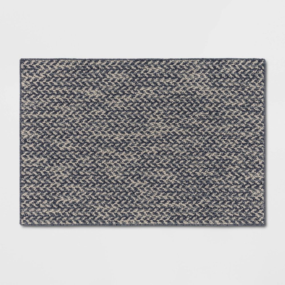 2'6"x3'8" Washable Weave Herringbone Accent Rug Indigo - Threshold: Tufted