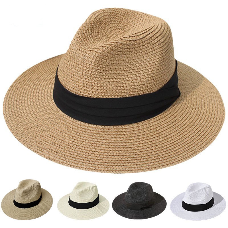 Womens Mens Wide Brim Straw Panama Hat Summer Beach Sun Hats UPF Straw Hat for Women