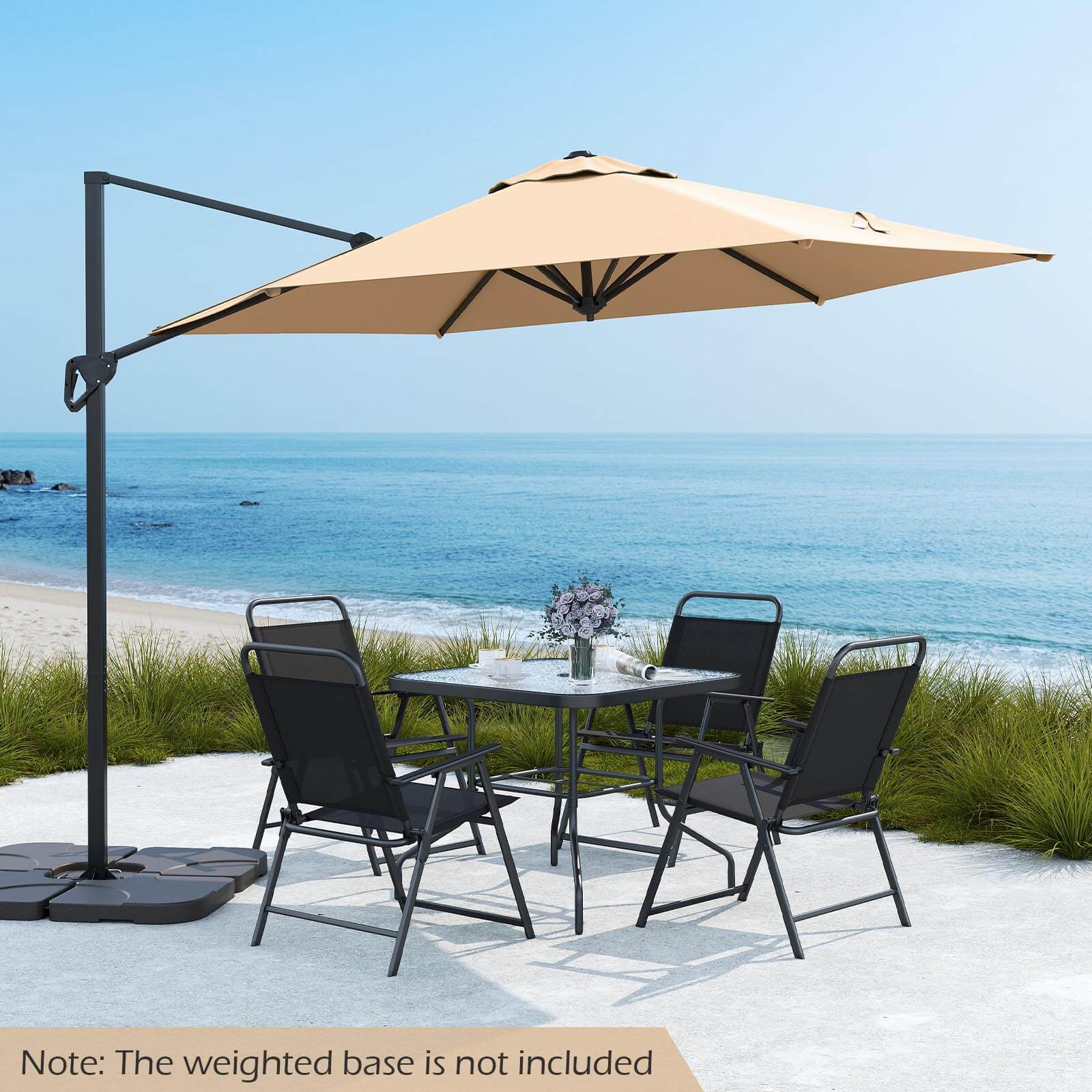 Costway 9 FT Cantilever Patio Umbrella Offset Hanging Umbrella with Vented Top for Poolside Beige/Brown/Gray