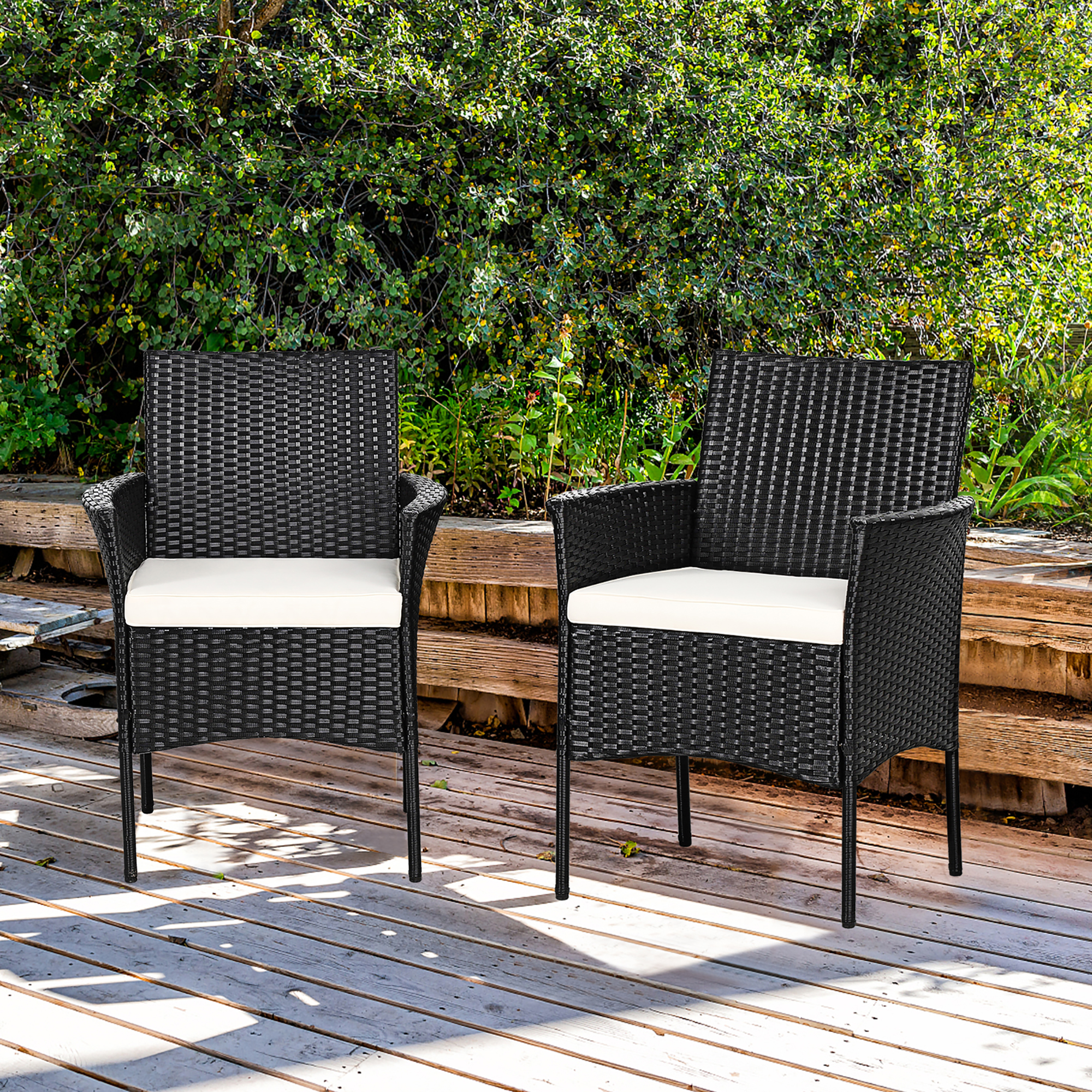 2-Piece Chairs Outdoor Patio Rattan Wicker Dining Arm Seat With Cushions