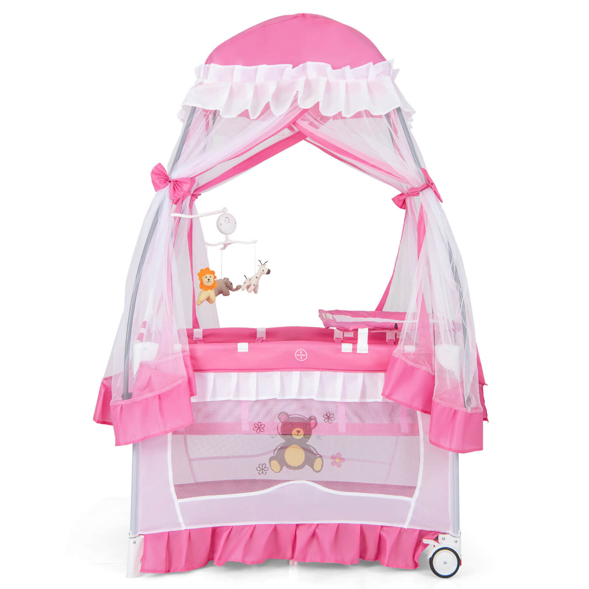 Costway Portable Baby Playpen Crib Cradle Changing Pad Mosquito Net Toys with Bag