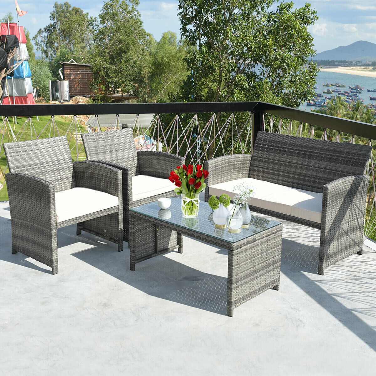 Costway 4 PC Rattan Cushion Seat Sofa Set