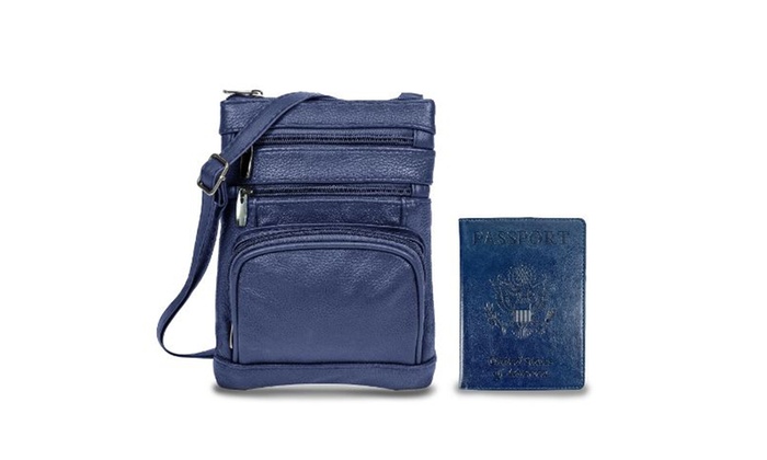 Leather Crossbody Bag with CDC Passport Holder- 5 Colors