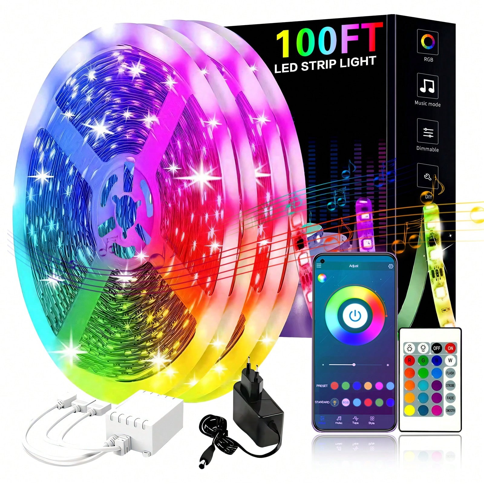 LED Strip Light For Bedroom,TV, Room DIY (APP+Remote)