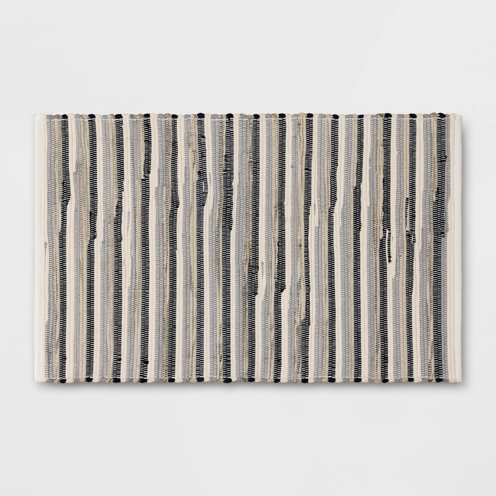 2'6"x4' Handloom Striped Woven Accent Rug Black/Gray - Room  - Open Box