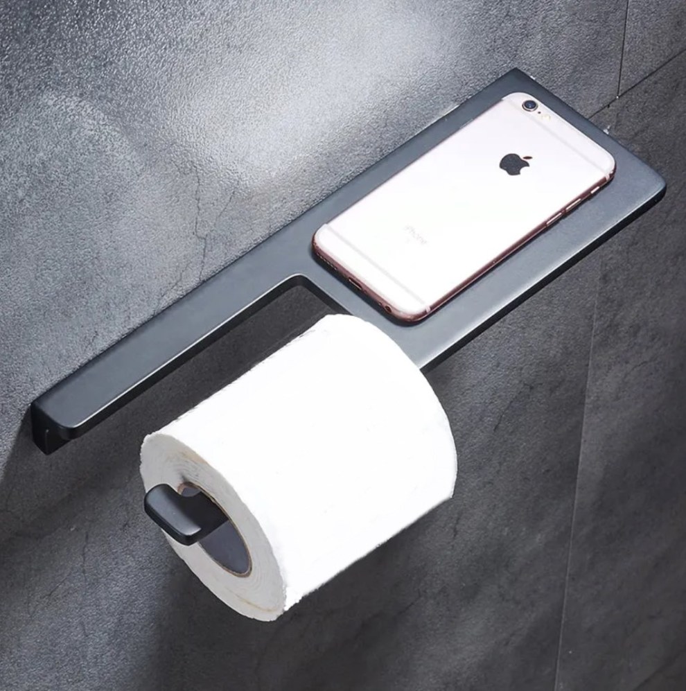 Toilet Paper Holder with Shelf – Matt Black Painted Stainless Steel – Roll Paper Holder