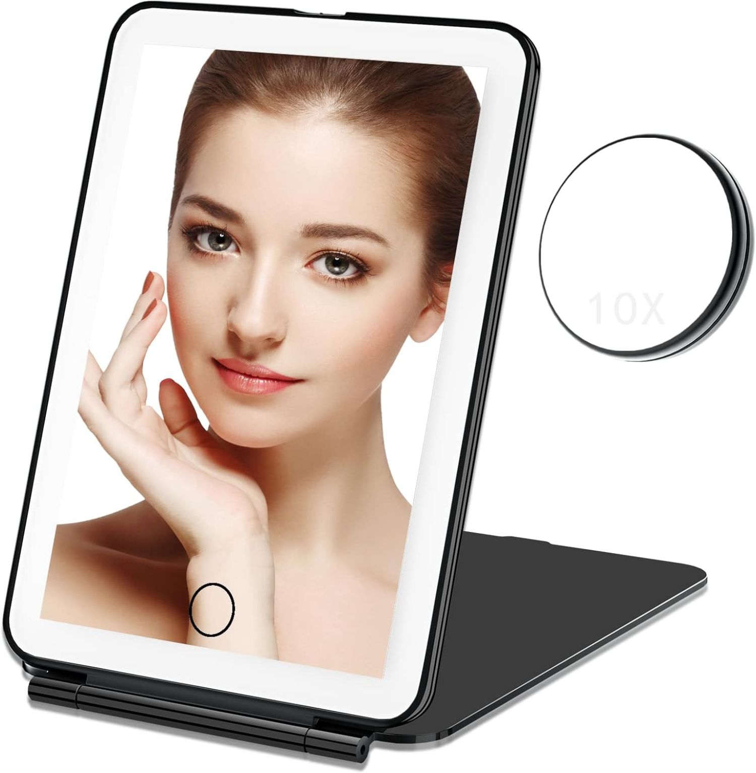 Rechargeable LED Makeup Mirror with 10X Magnification, 3 Light Modes
