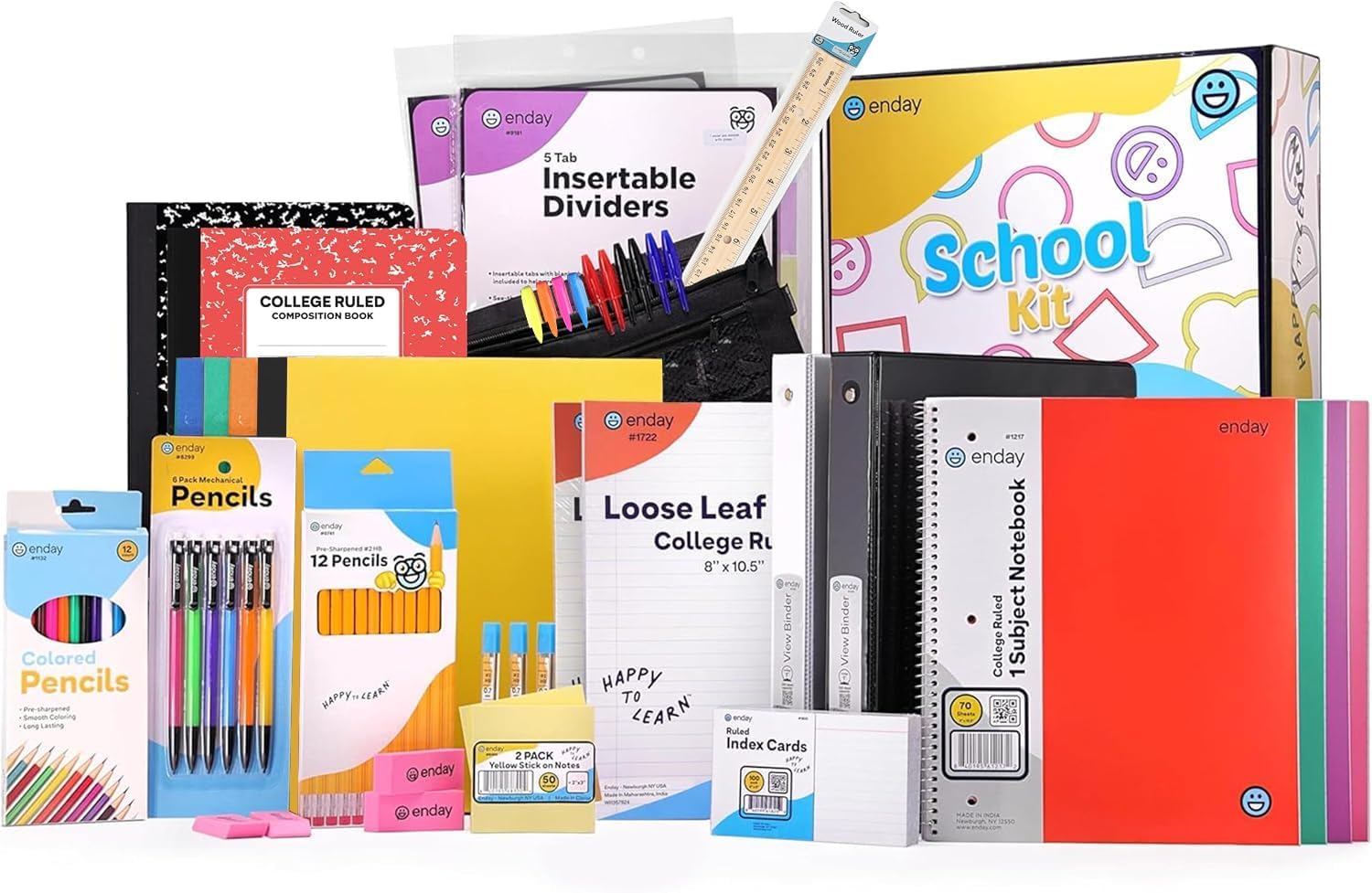 Enday High School Back to School Supplies Kit with Binders, Notebooks, Folders, Pens, Pencils, Filler Paper & Classroom Essentials