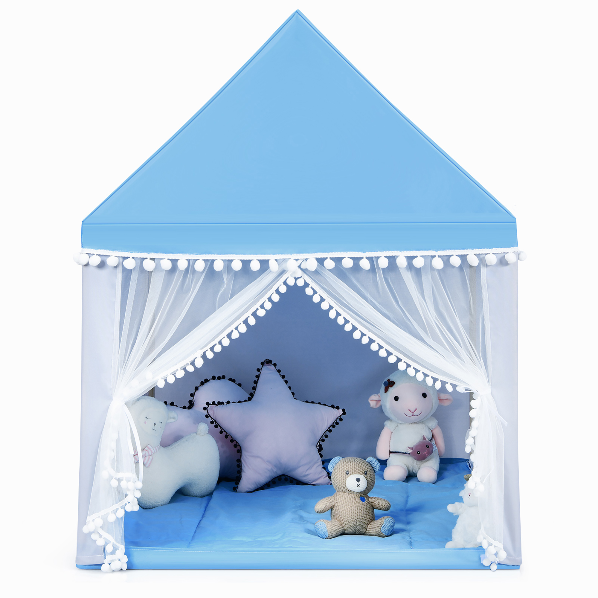 Costway Kids Play Tent Large Playhouse Children Play Castle Fairy Tent Gift w/ Mat Pink\Blue