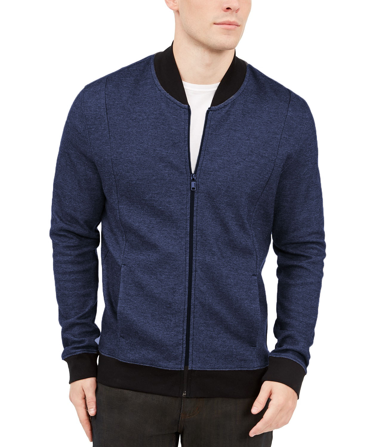Zip-Front Sweater Jacket Navy Size 