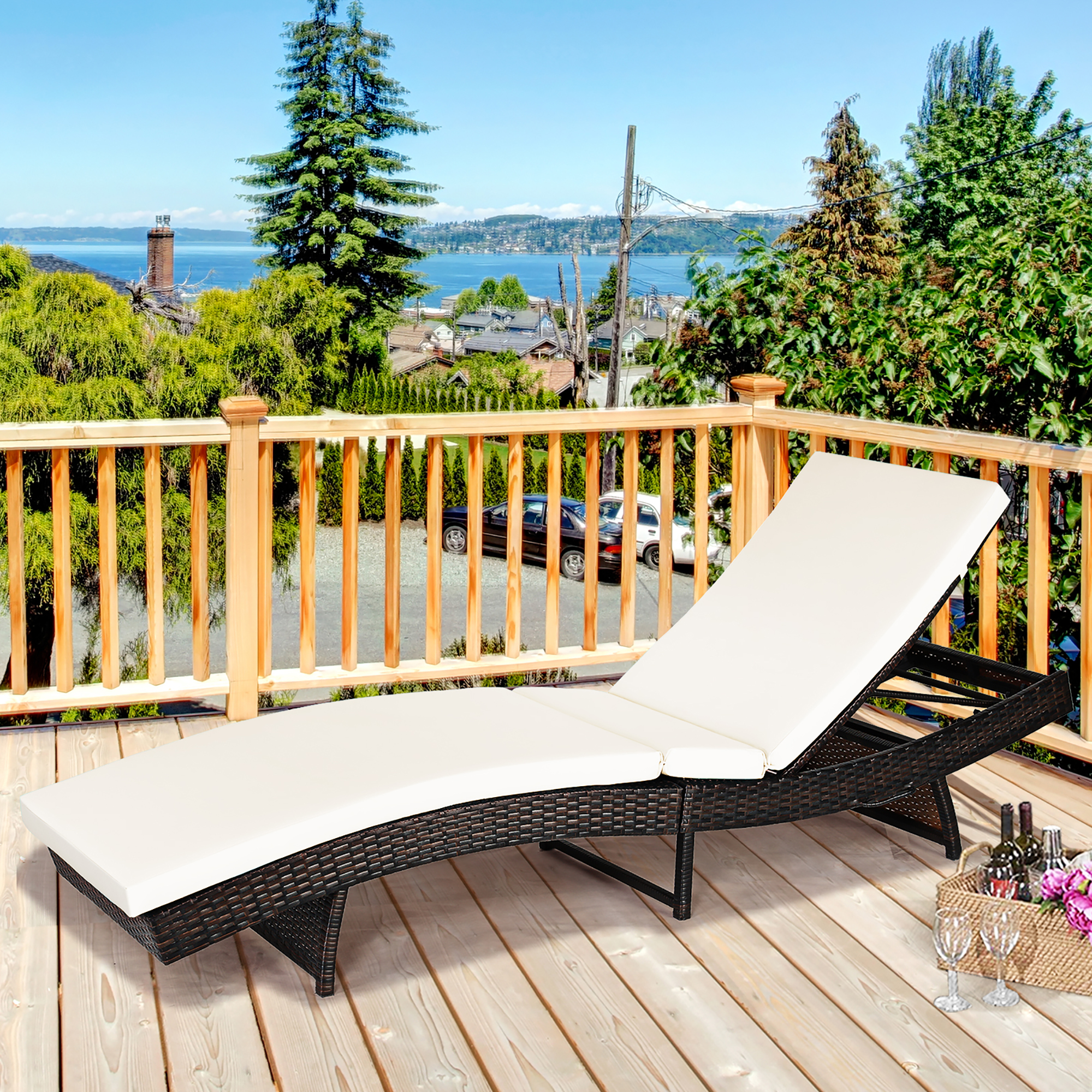 Costway Patio Rattan Folding Lounge Chair Chaise Adjustable