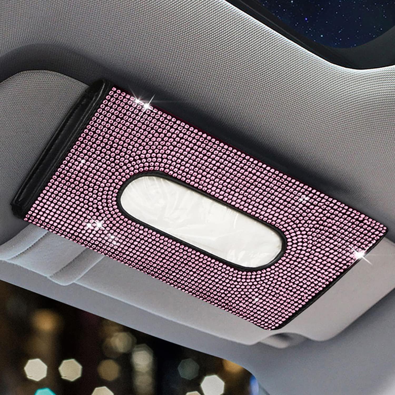 Crystal Diamond Sun Visor Car Tissue Box