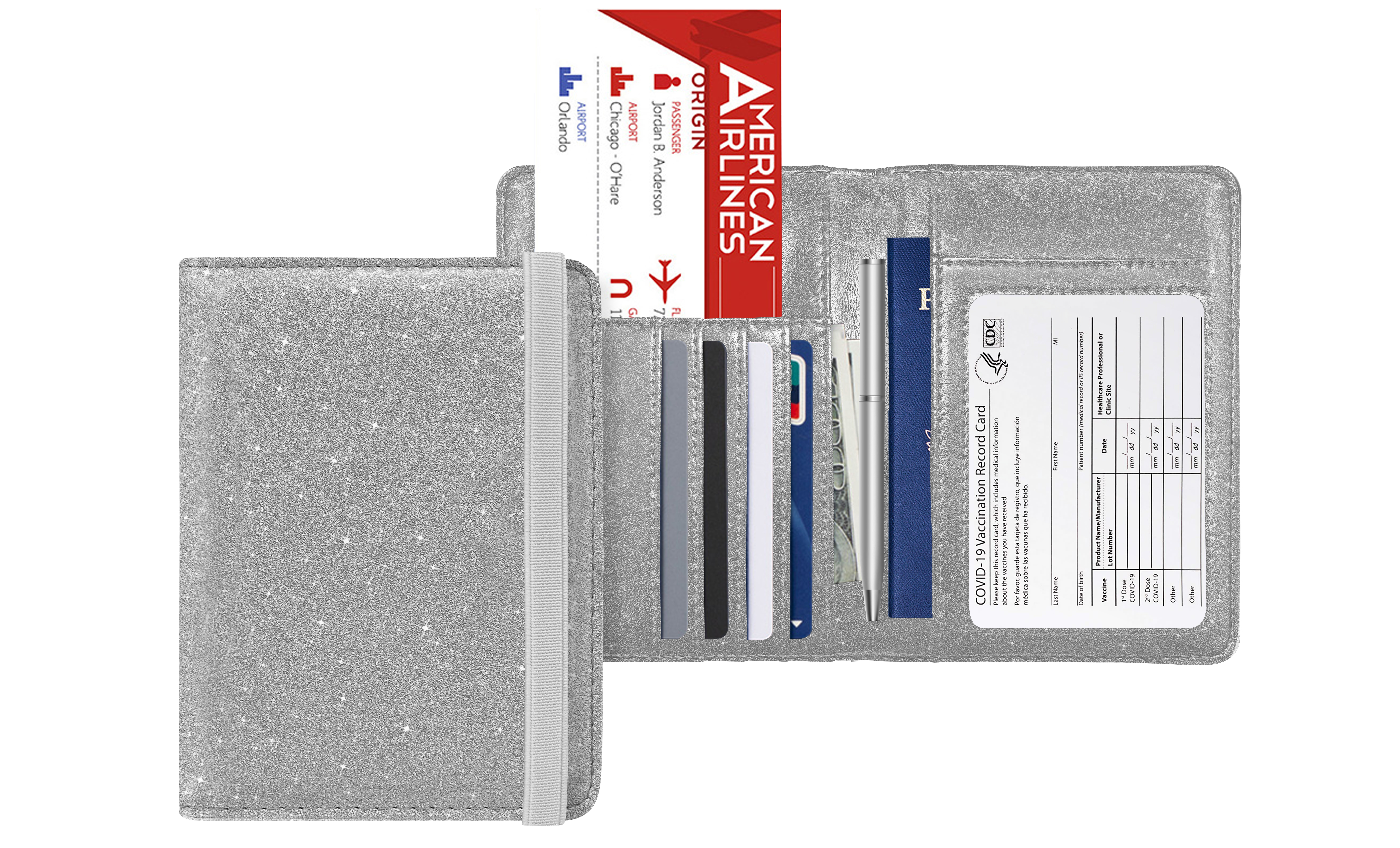 RFID Blocking Glittery Passport Holders with Elastic Band Closure Stylish & Secure Travel Wallets
