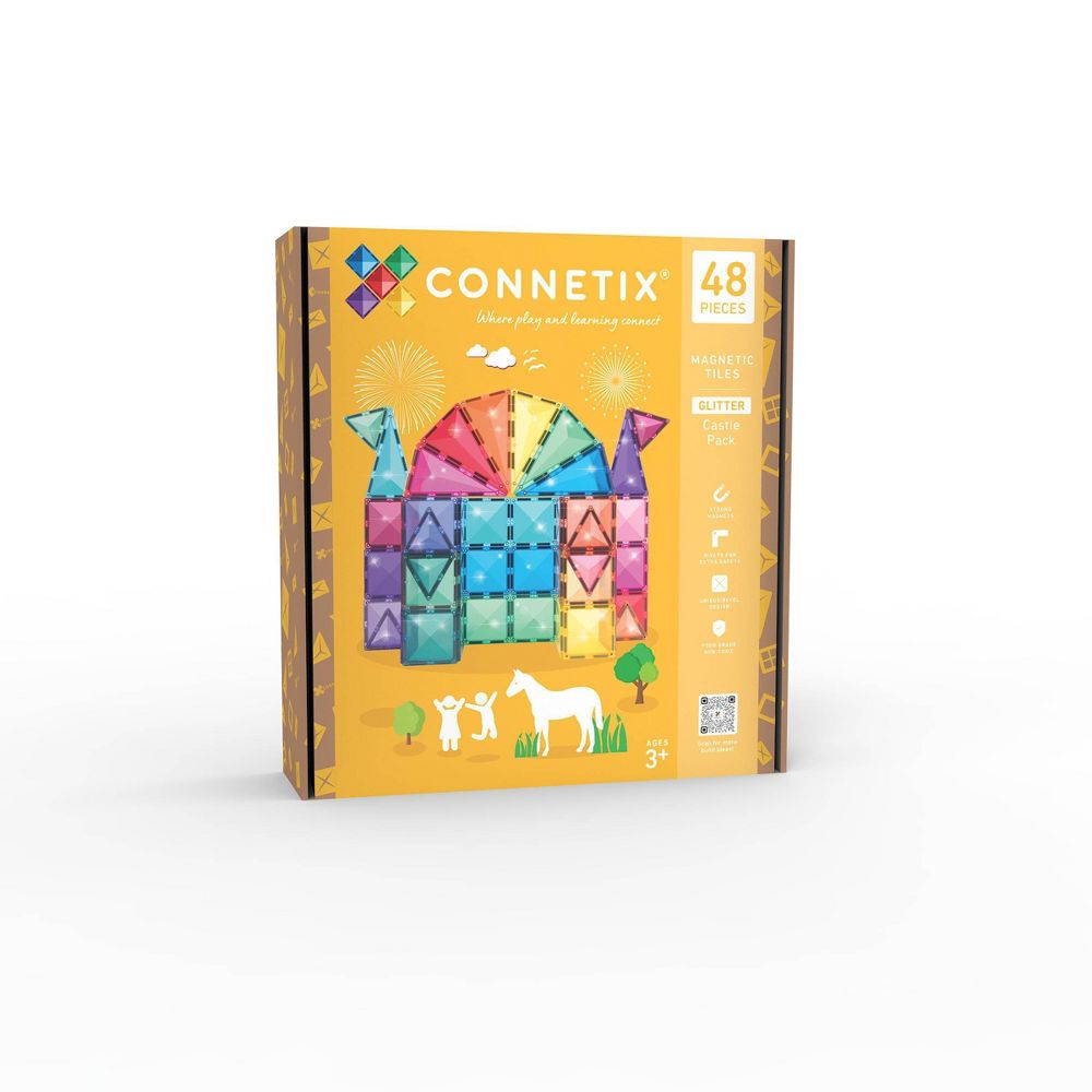 CONNETIX Magnetic Tiles Glitter Castle Pack 48pc: Educational Focus on Creativity