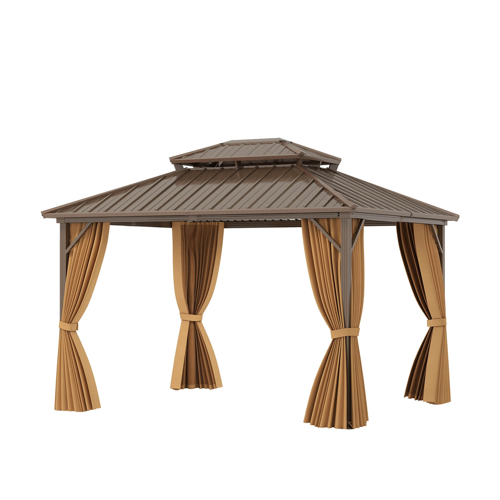 Costway 12 X 10/12 X 12 FT Hardtop Gazebo with Netting Heavy-Duty Double-Roof Galvanized Metal Top