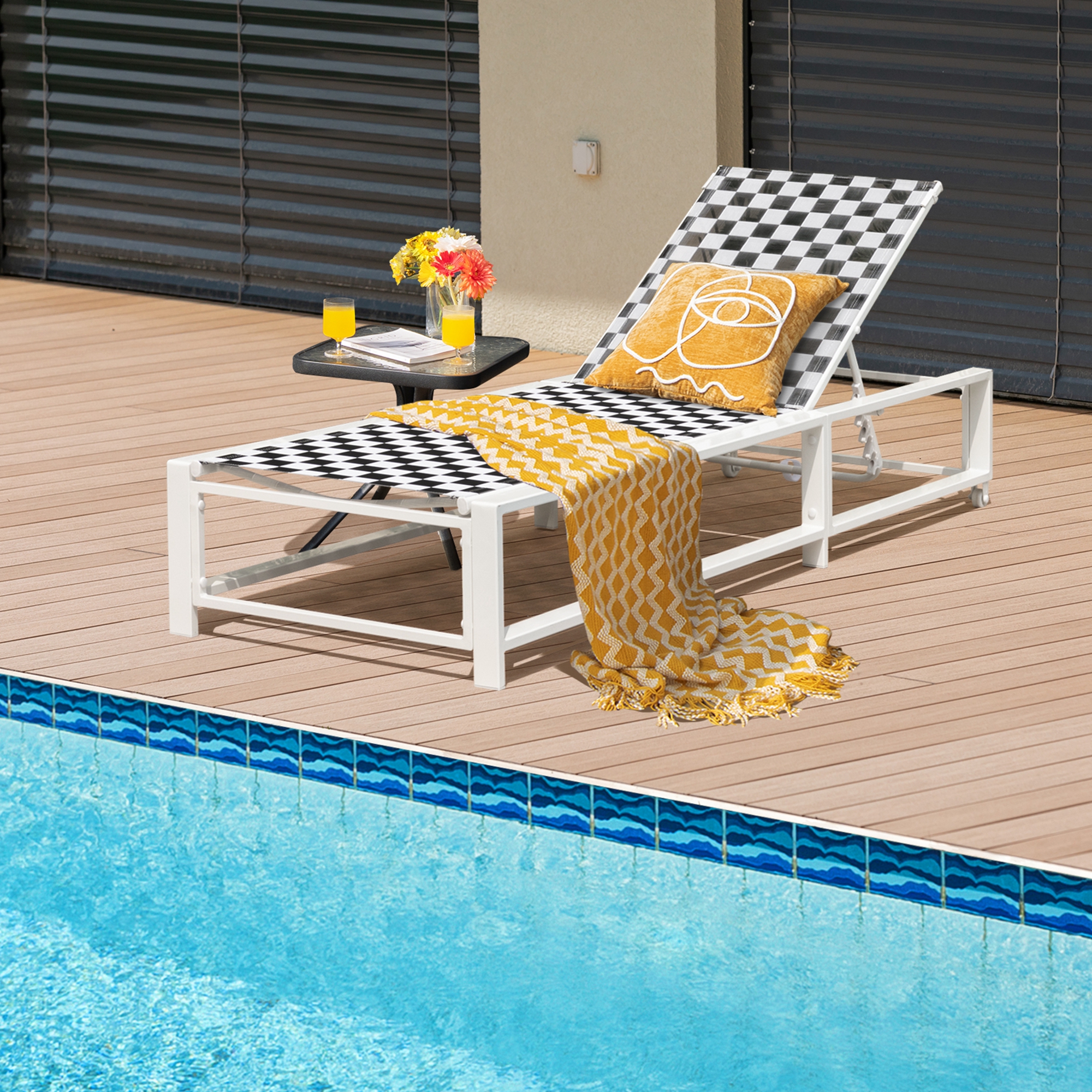 Adjustable Reclining Chaise Lounge Chair With Wheels