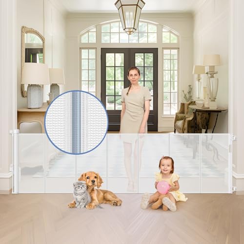 SAIR PET REINFORCED 90 INCH WIDE DOORWAY GATE, FOR DOORS, DOGS, BABIES - WHITE