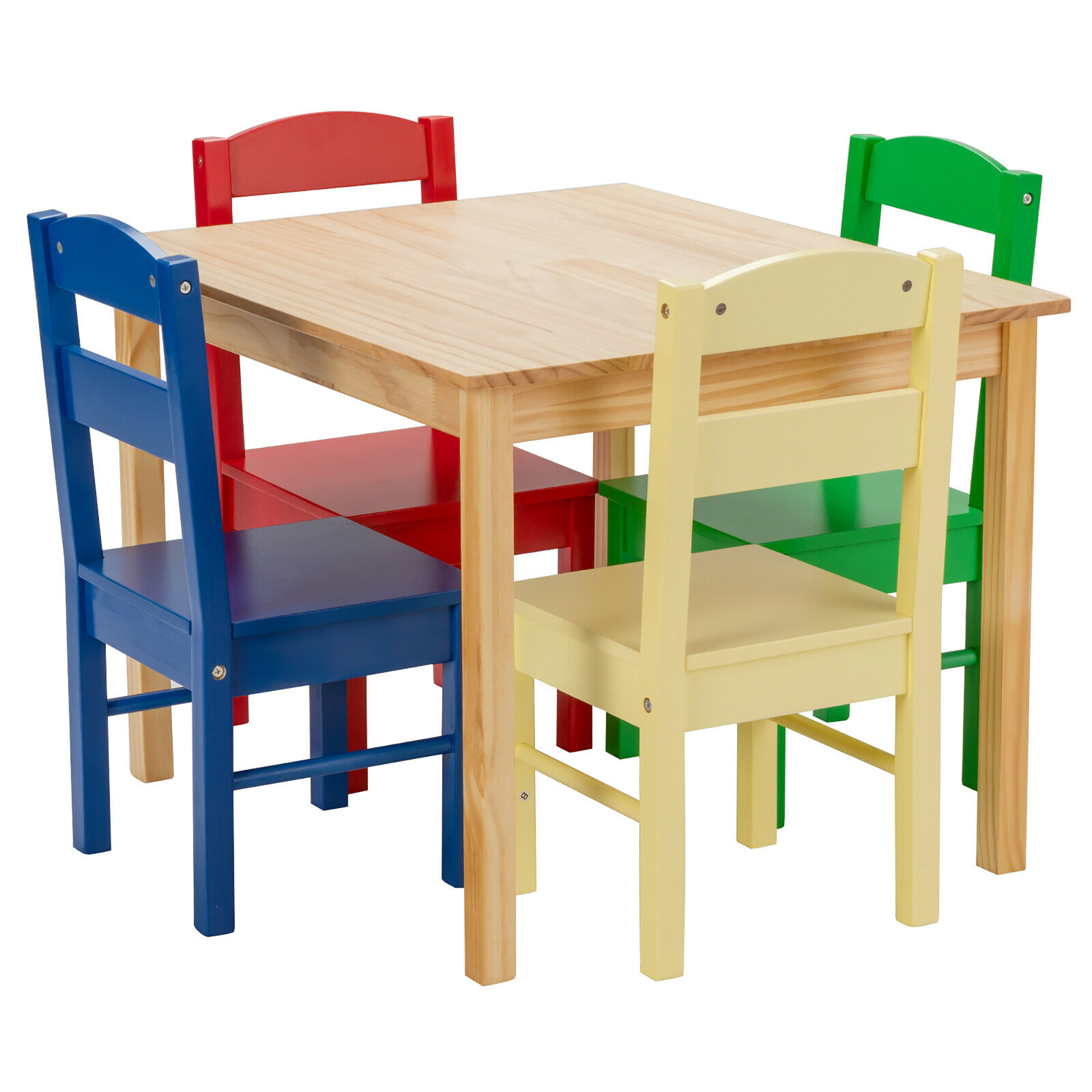 Costway Kids 5 Piece Table Chair Set Pine Wood Multicolor Children Play Roo