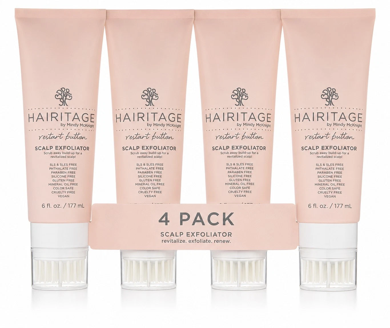 4 Pack Hairitage Restart Button Scalp Exfoliator for Dry and Sensitive Scalp Health