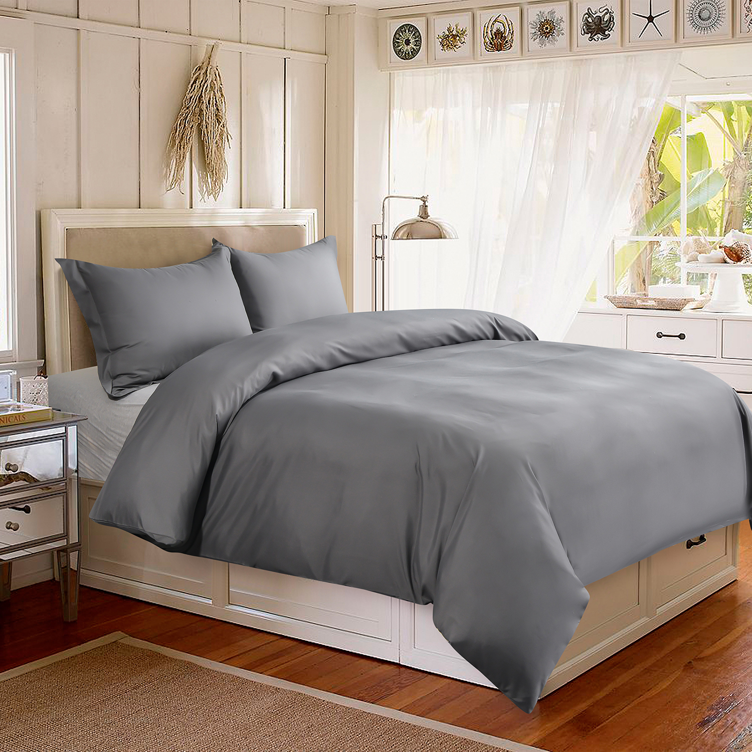 Duvet Cover 3 Piece Set – Ultra Soft Hotel Collection – Comforter Cover with Button Closure and 2 Pillow Shams - Grey