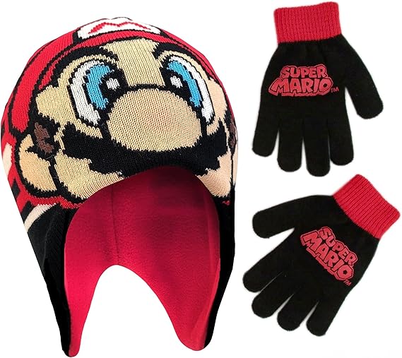 Nintendo Super Mario Winter Hat and Kids Gloves Set