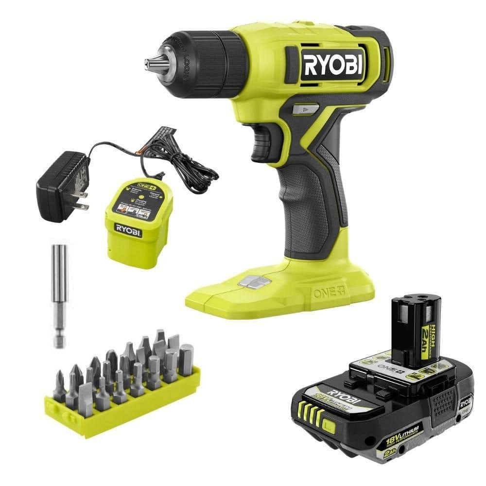 RYOBI ONE+ 18V 3/8 in. Drill/Driver Kit w/2.0Ah Battery & 28-Piece Bit Set