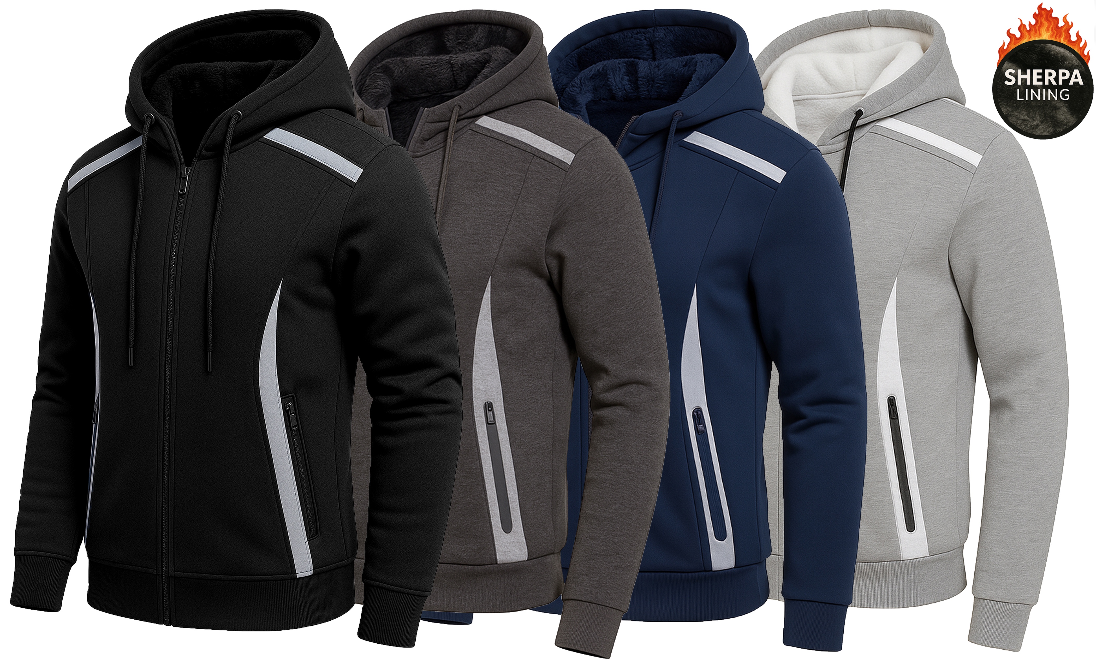 Men's Sherpa Fleece-Lined Reflective Tech Full Zip Hoodie (S to 3XL)