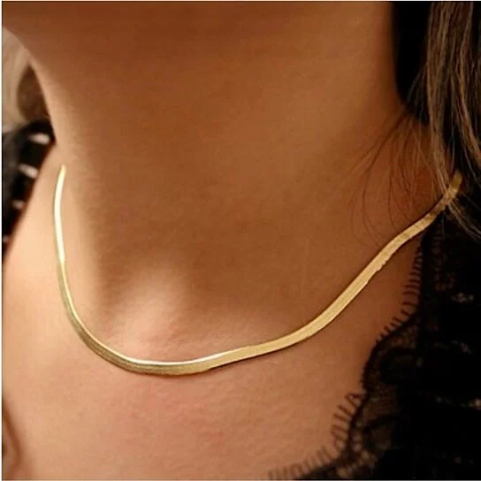14k Gold Herringbone Necklace Layered Snake Chain