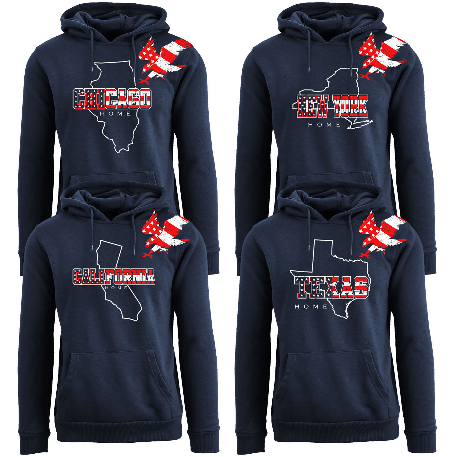 Men's American Home State and City USA Pull Over Hoodie