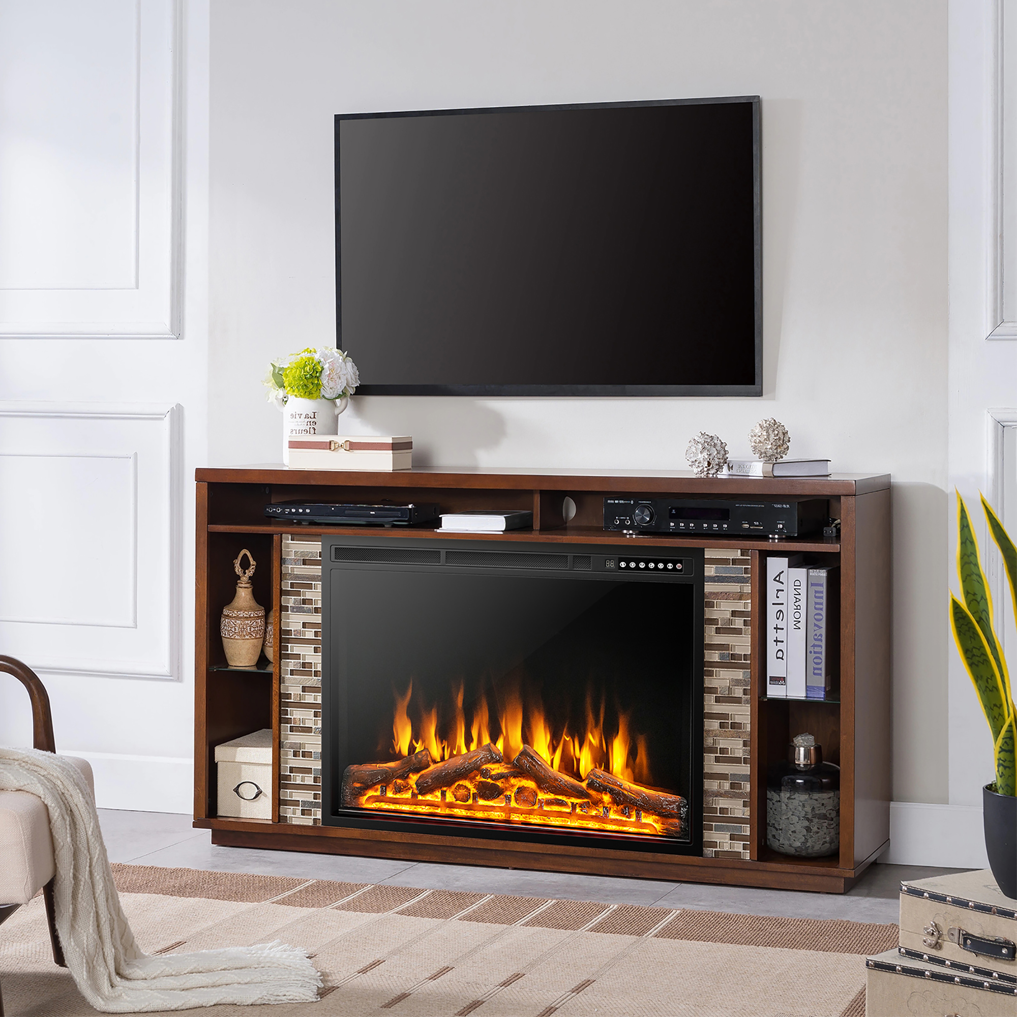 Electric Fireplace Insert Heater Log Flame Effect w/ Remote Control 1500W