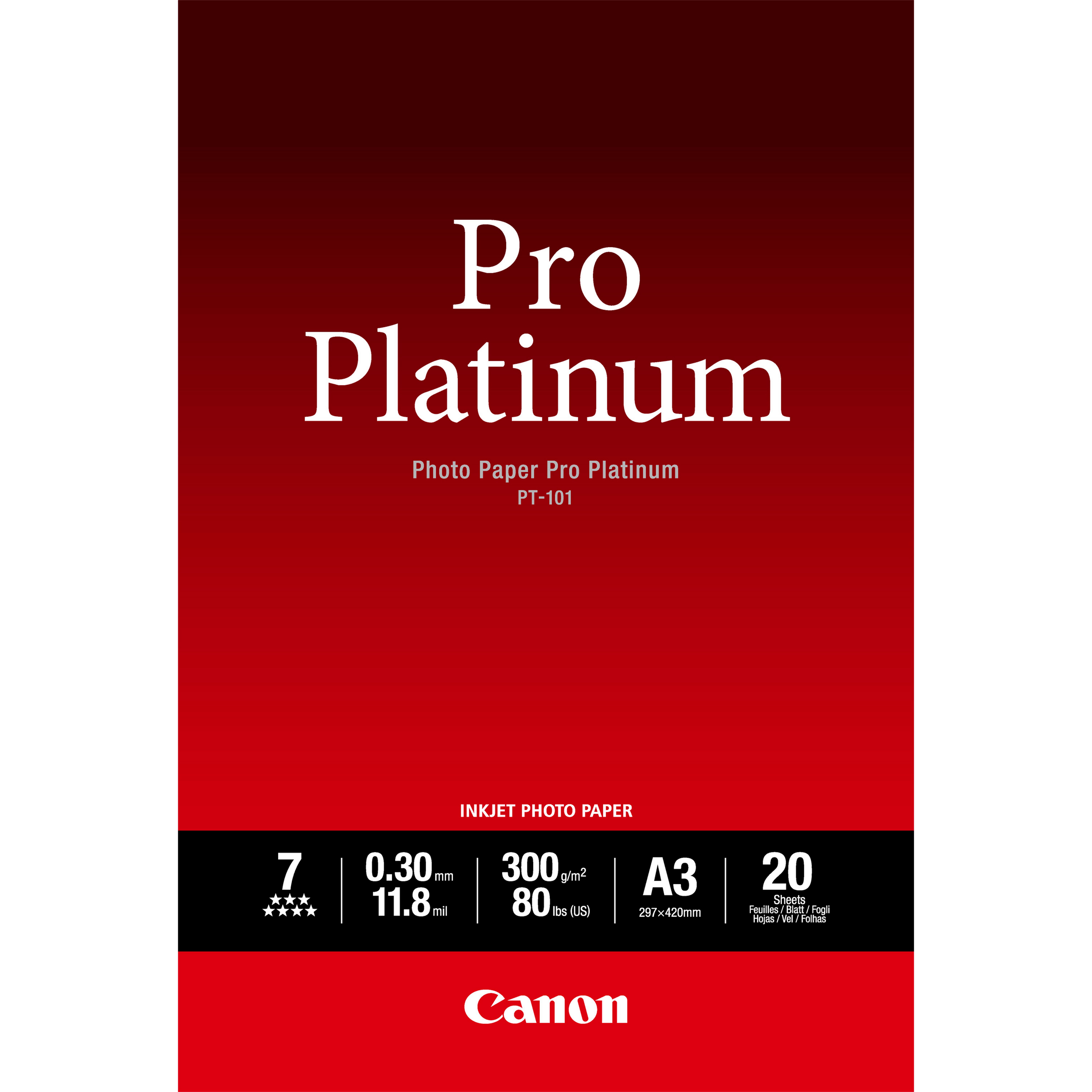 Canon PT-101 A3 – 20 SheetsPro Platinum A3 – 20 Sheets. 300 gsm 0.30mm thick