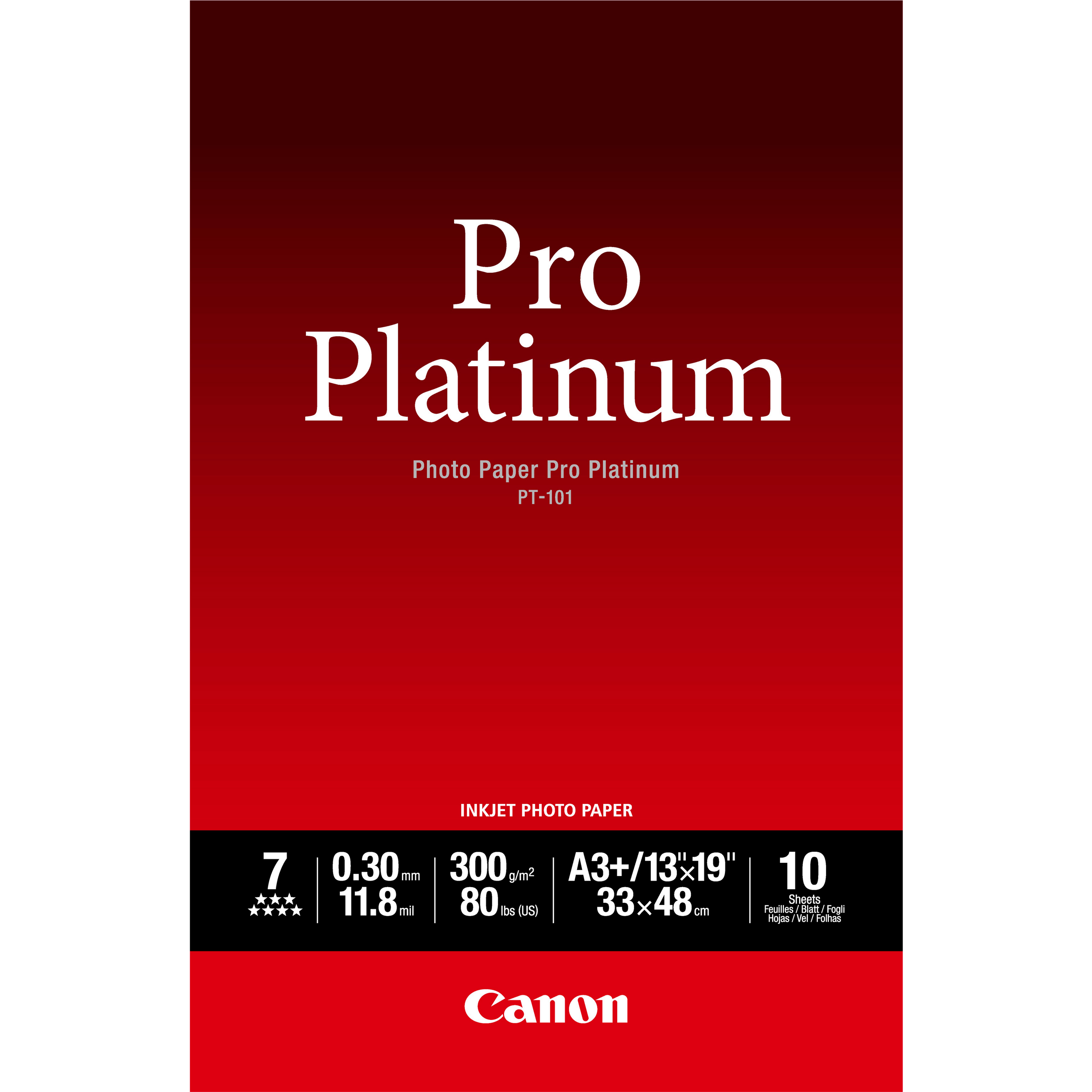 Canon PT-101 A3+ – 10 SheetsPro Platinum  A3+ – 10 Sheets. 300 gsm 0.30mm thick