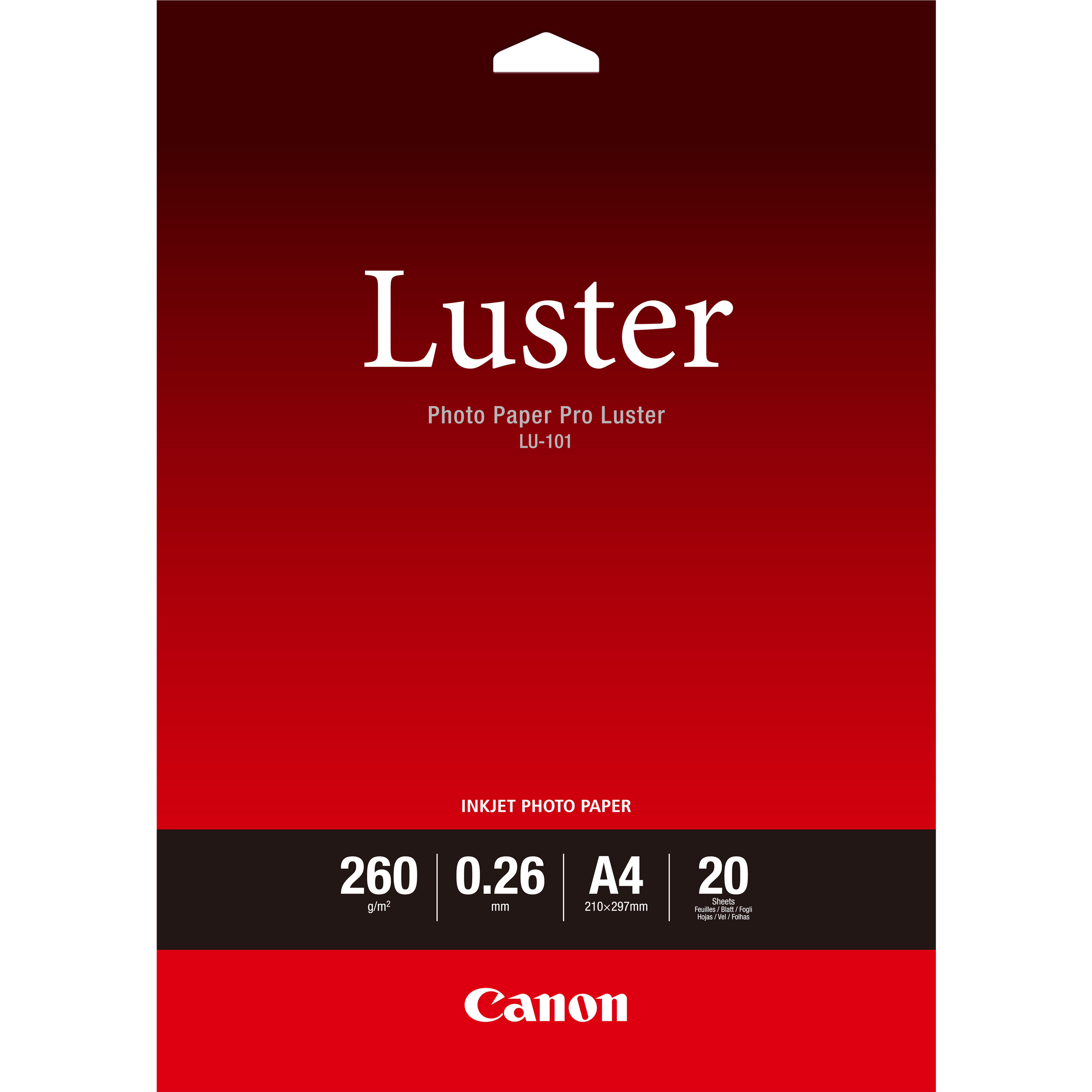 Canon LU-101 A4 – 20 SheetsPro Luster A4 – 20 sheets. 260gsm 0.26mm thick