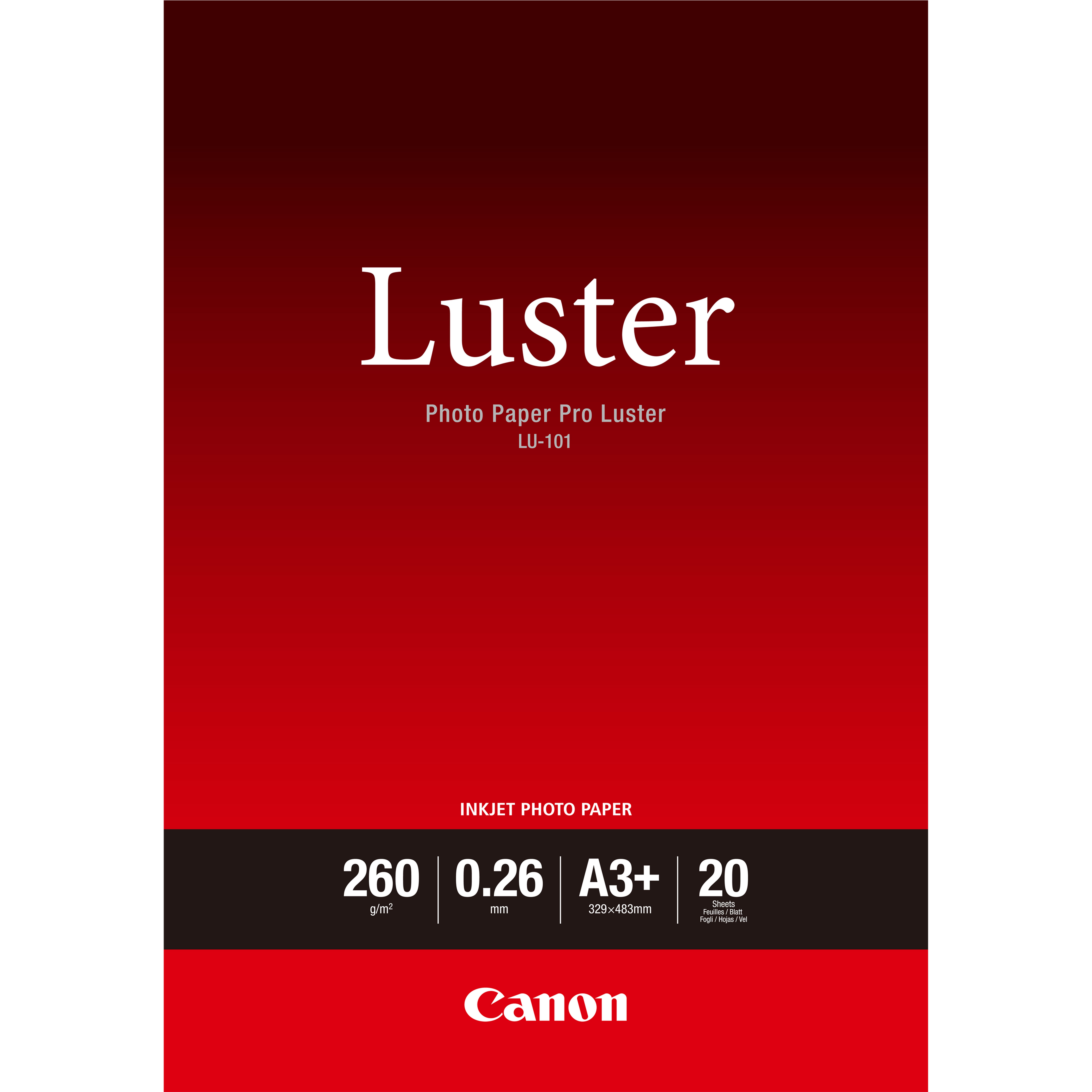 Canon LU-101 A3+ – 20 Sheets Pro Luster A3+- 20 sheets. 260gsm 0.26mm thick