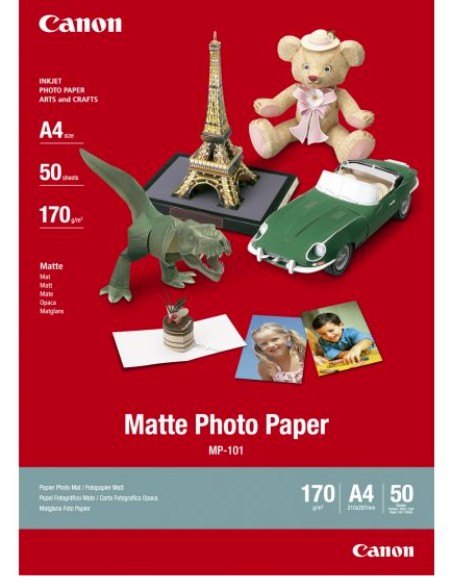 Canon MP-101 A4 – 50 SheetsMatte Photo Paper A4 – 50 Sheets. 170gsm 0.22mm thick