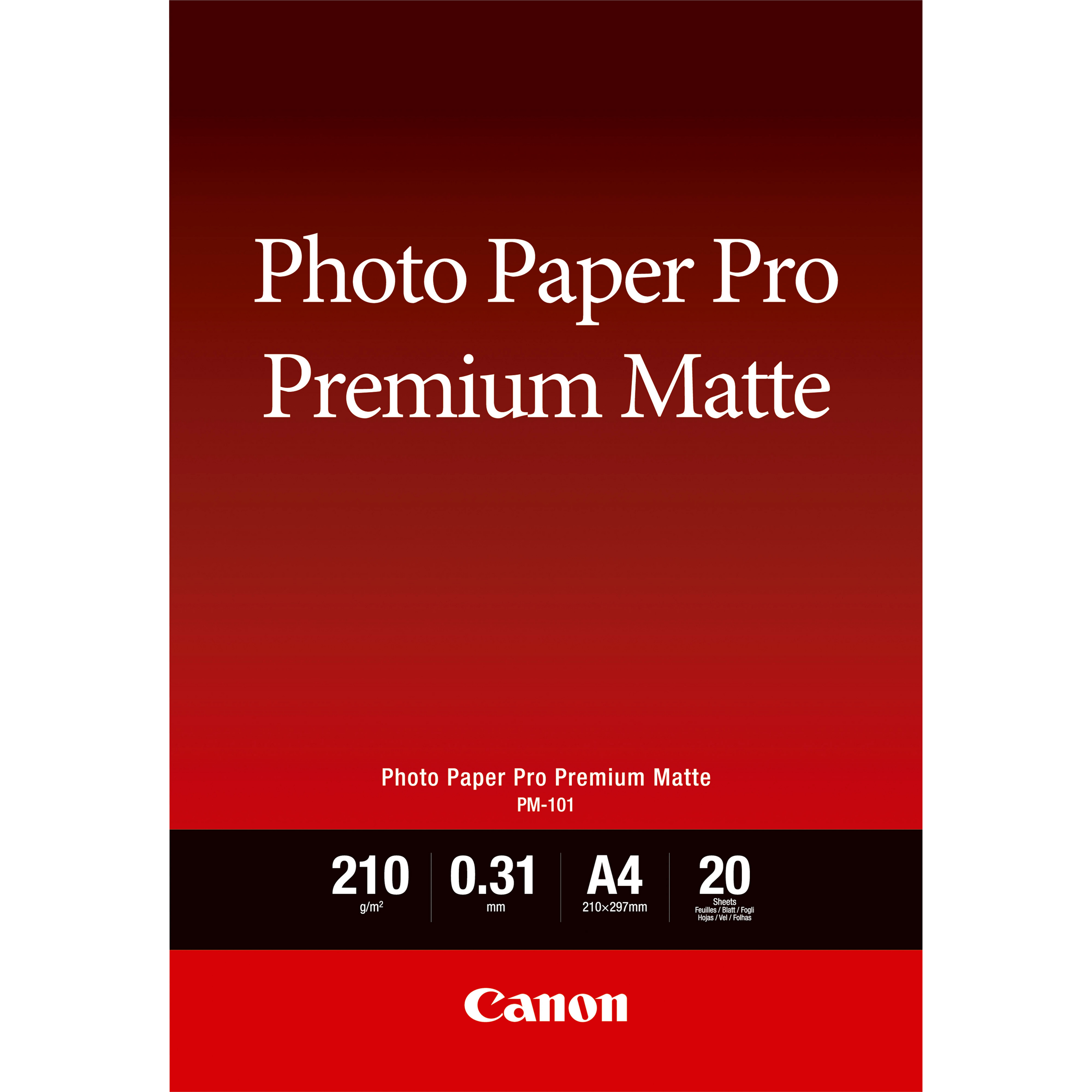 Canon PM-101 A4 – 20 SheetsPro Premium Matte A4 – 20 Sheets. 210 gsm 0.31mm thick