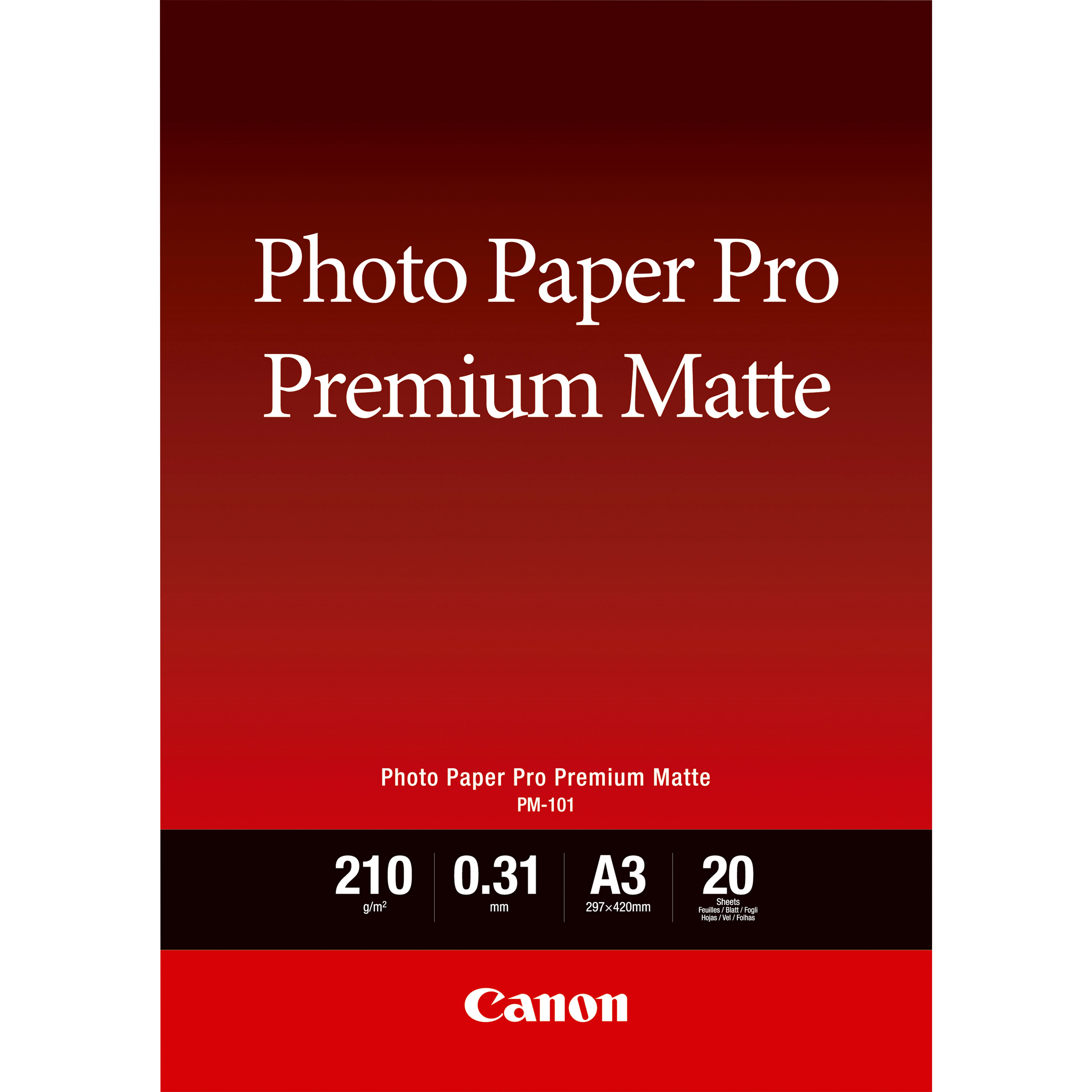 Canon PM-101 A3 – 20 SheetsPro Premium Matte A3 – 20 Sheets. 210 gsm 0.31mm thick