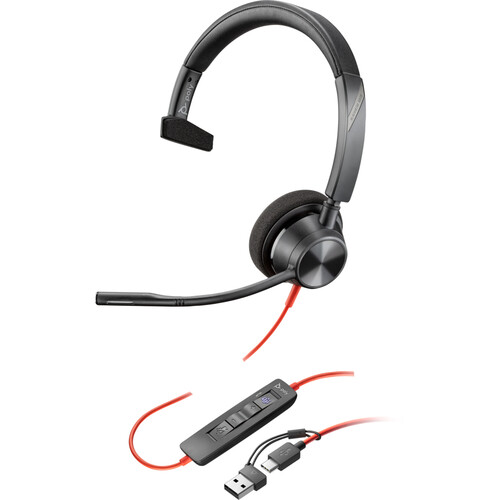POLY BLACKWIRE 3310 MONAURAL MICROSOFT TEAMS CERTIFIED USB-C HEADSET +USB-C/A ADAPTER