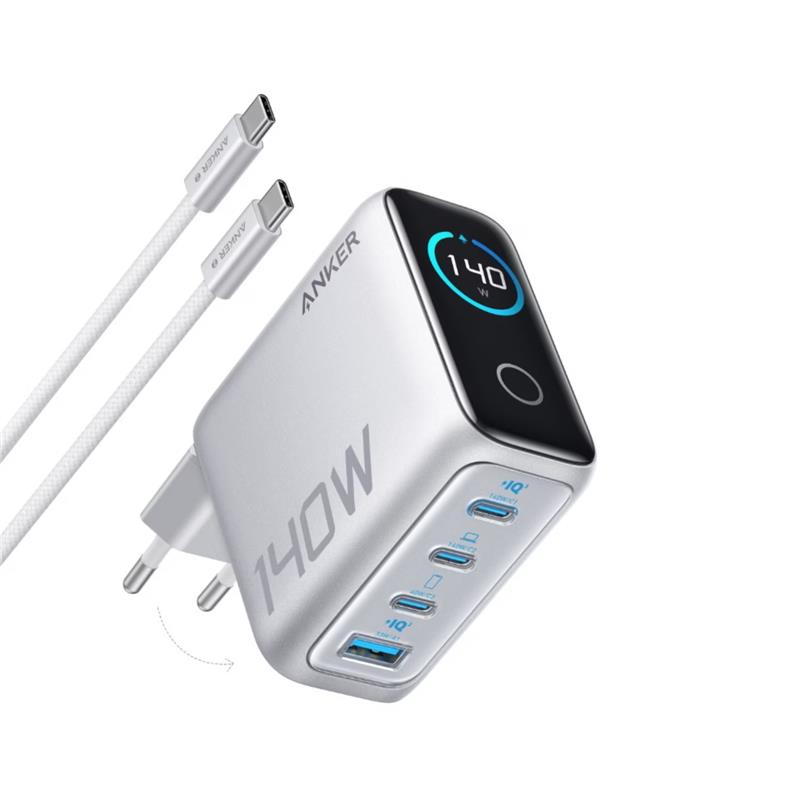 Anker 4 Port 140W Pd Wall Charger and Cable Grey Warranty 18 Month 4 Ports with Included