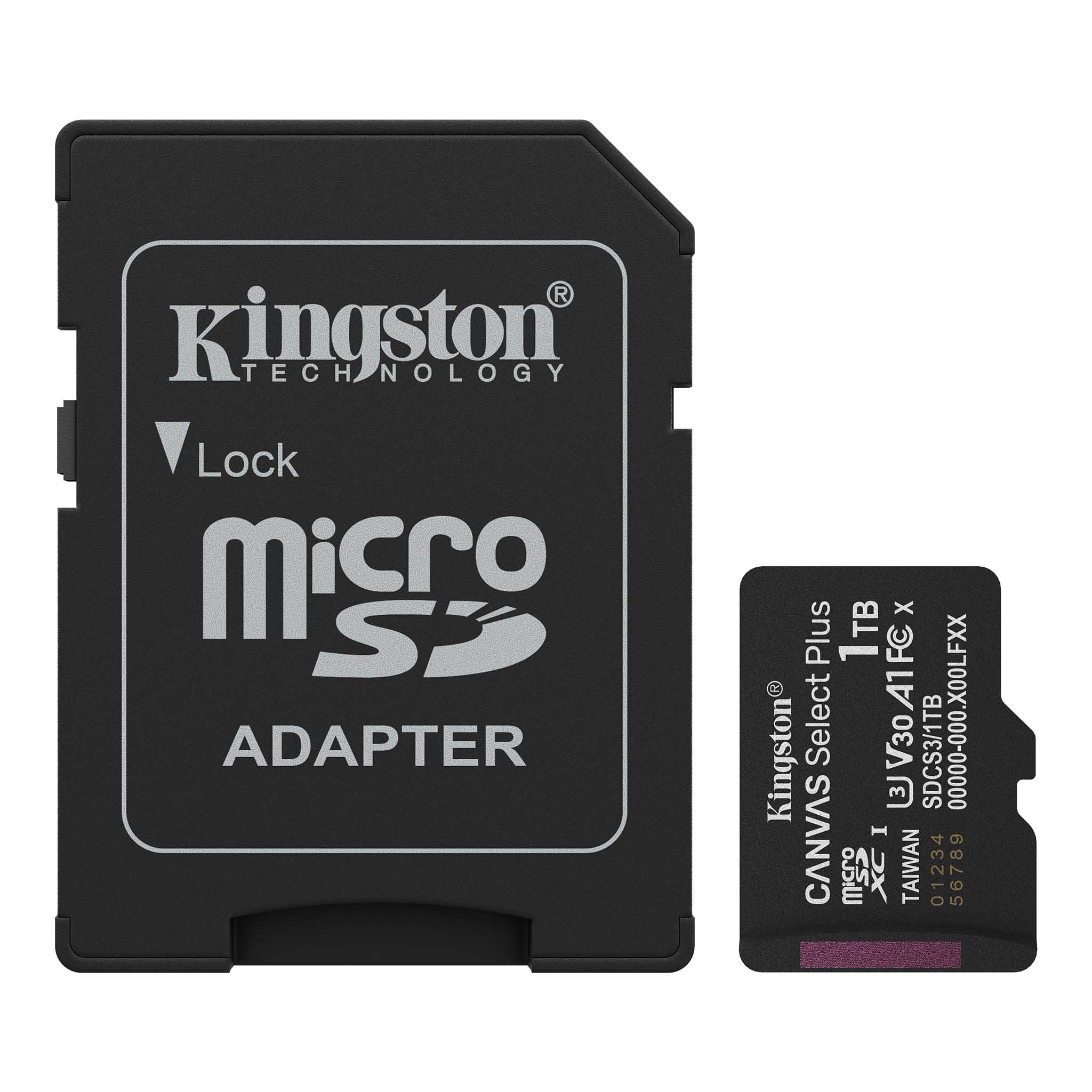 Kingston 1TB Microsdxc Canvas Select Plus GEN3 150MB/S A1 Card + Adapter