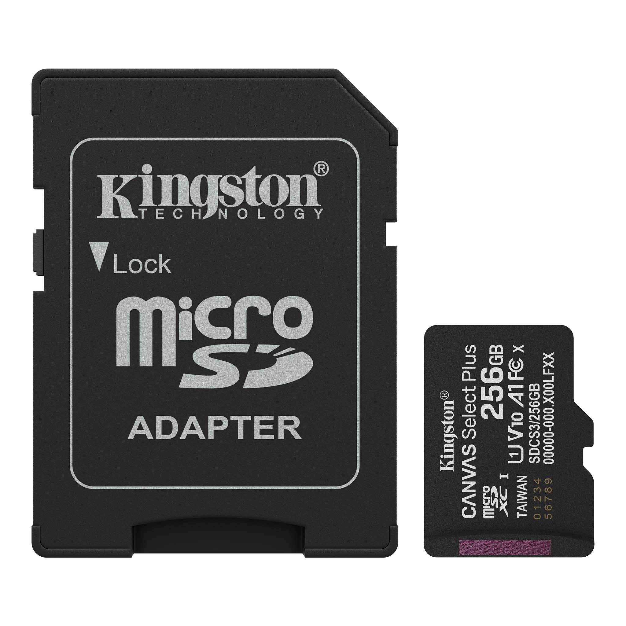 KINGSTON 256GB MICROSDXC CANVAS SELECT PLUS GEN3 150MB/S A1 CARD + ADAPTER