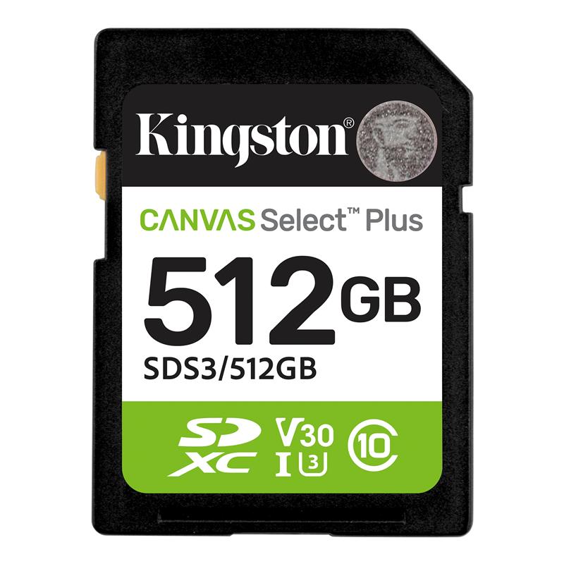 Kingston 512GB Sdxc Canvas Select Plus GEN3 150MB/S C10 Uhs-I U3 V30