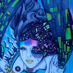 ink, markers, pencil, water colours