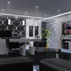 black and white office