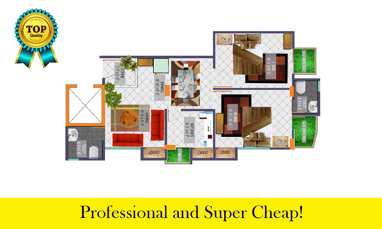 2d floor plan to 3d for real estate agent
